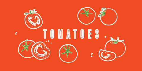 Vector stickers tomatoes. Simple flat style. Vegetables for design.