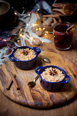 Winter crumble dessert and mulled wine