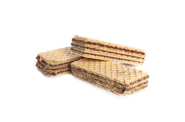 Wafers stuffed with chocolate flavor on a white background.