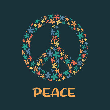 Peace symbol, flower power hippy peace design illustration