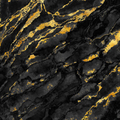 Abstract background, black marble with gold veins stone texture, luxurious material design, digital illustration