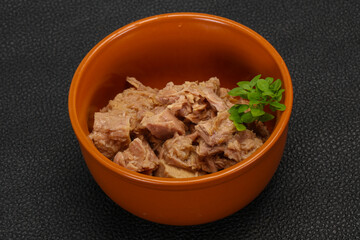 Canned tuna fish in the bowl
