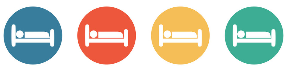 Bunter Banner mit 4 Buttons: Hotel, Bett, Kabine oder Krankenhaus