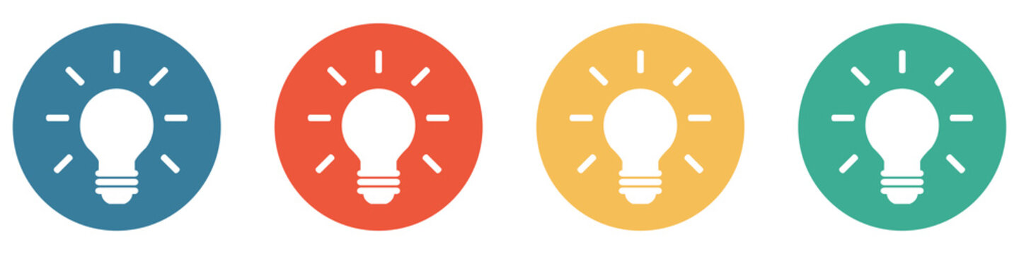 Bunter Banner mit 4 Buttons: Glühbirne, Kreativität, Lösung