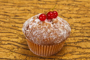 Sweet tasty muffin with red currants
