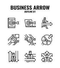 Outline icon set of business and arrows concept. icons set1