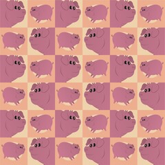 Obraz premium Smiling Pig Cute Illustration, Cartoon Funny Character, Pattern Wallpaper 