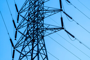 power lines of blue sky