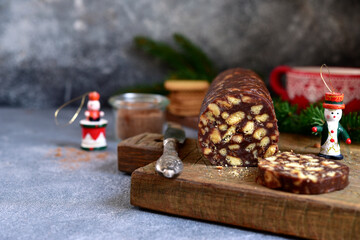 Chocolate salami - traditinal italian dessert.