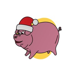 Illustration of Pig Opened its Mouth While Wearing the Santa Hat  Cartoon, Cute Funny Character, Flat Design