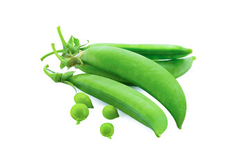 Fresh green peas isolated on white background