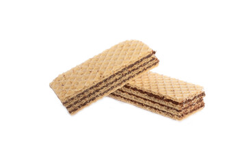 Wafers stuffed with chocolate flavor on a white background.