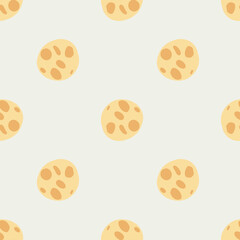 Pastel seamless winter pattern with delicious light orange chocolate cookies. Candy baking ornament on light grey background.
