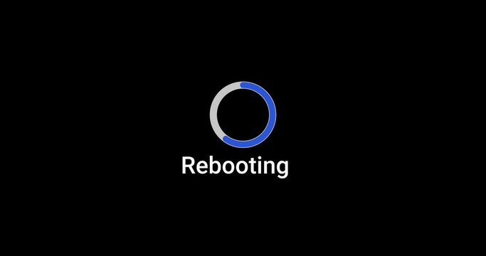 Rebooting progress bar computer screen animation loop isolated on black background with blue progress restart indicator in 4K. Computer loading screen