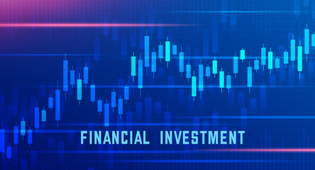 Financial Investment Collage With Data Graphs And Text, Blue Background
