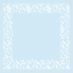 小さな葉っぱのフレーム(ブルー、コピースペースあり)