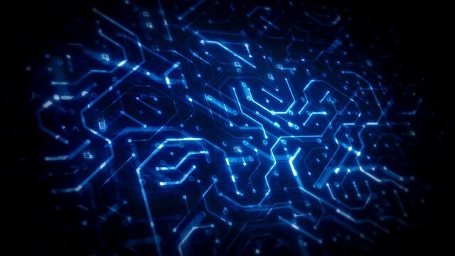 Abstract Technology Chipset Motherboard Background Animation/ 4k animation of an astract computer motherboard chipset technology backround with glowing autofill reveal effect