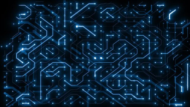 Abstract Technology Chipset Motherboard Background Animation/ 4k animation of an astract computer motherboard chipset technology backround with glowing autofill reveal effect