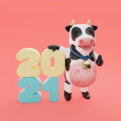 cow mascot 3d render with clipping path