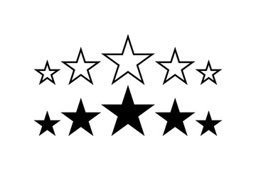 Stars. 5 Stars product quality rating. Black Star vector icons. Five stars customer feedback concept. Star. Vector illustration