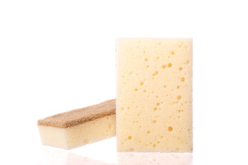 Natural eco cleaning sponges made of coconut fibre and eco friendly biodegradable foam. modern ecological biomaterials. Zero waste concept.