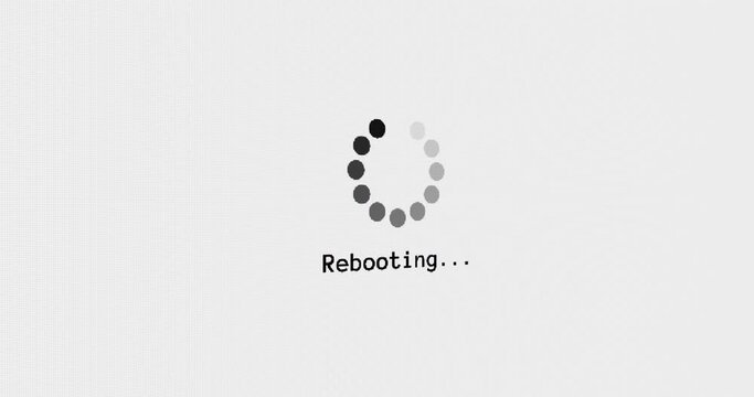 Rebooting progress bar circle computer screen animation loop isolated on white background with blinking dots buffering reboot restarting screen in 4K. computer loading screen