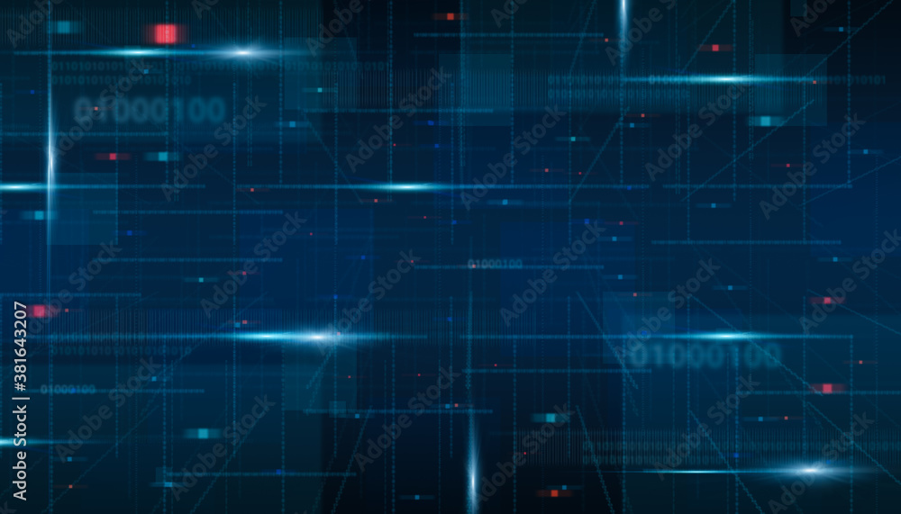 Poster Creative Technological Binary Code Background With Abstract Fading Digits And Blurred Dots