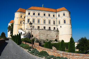Fototapeta na wymiar The former Liechtenstein and later Dierichstein chateau, standing on a significant cliff, form an overwhelming dominant of Mikulov.