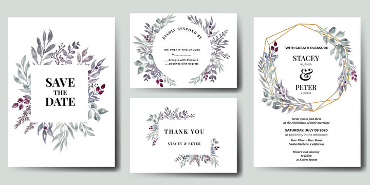 wedding invitation suite with leaf berries winter theme
