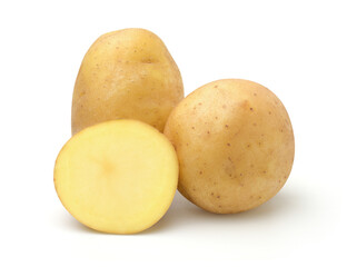 Potatoes and sliced isolated on white background.