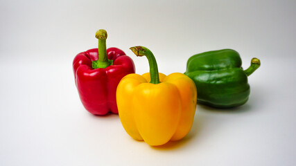 Vegetables Red Green Yellow Bell pepper or sweet pepper isolated on white background.