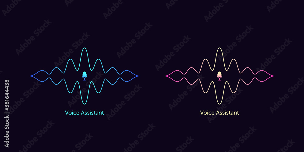 Poster outlined sound wave shape with microphone for voice recognition. abstract audio wave silhouette, voi