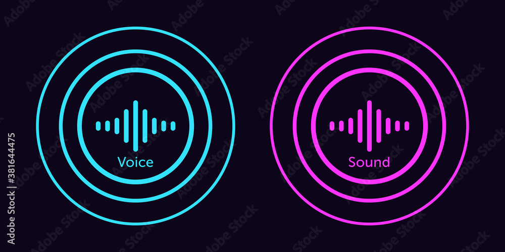 Poster sound wave icon for voice recognition in virtual assistant. abstract audio wave, voice command contr