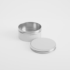 Tin container product photo mockup - cream / sweets container with lid and sticker open 4k 3d render