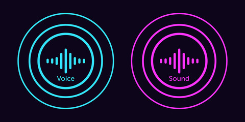 Sound wave icon for voice recognition in virtual assistant. Abstract audio wave, voice command control, round waveform