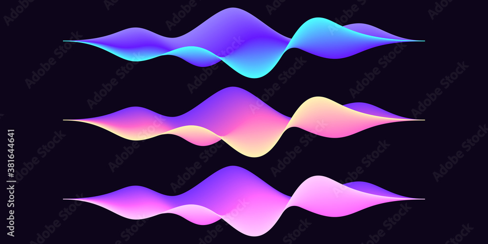 Poster set of abstract wave shape for voice recognition system, futuristic waveform for virtual assistant. 