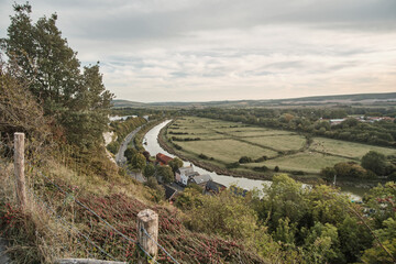 Panoramic view over the river Ouse and surrundingn countryside near Lewes, East Sussex