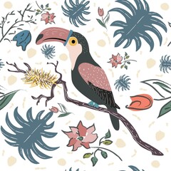 Bird Toucan Seamless Pattern.