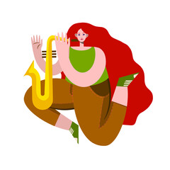 Vector illustration of happy woman jumping on isolated background. Flat vector illustration