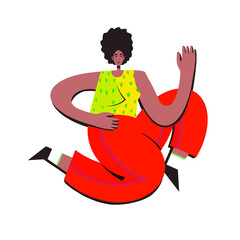 Vector illustration of happy Latinos woman jumping on isolated background. Flat vector illustration