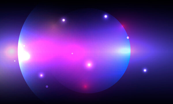 Illustration with bright circle blue space on dark background. Energy wallpaper. Bright star. Colorful set