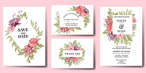 wedding invitation suite with flower peonies
