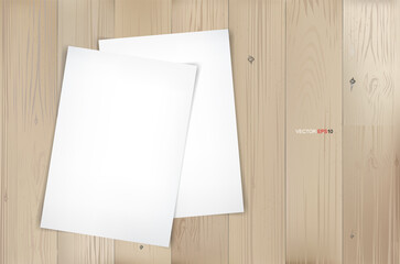 White paper sheet on wood texture background. Vector.