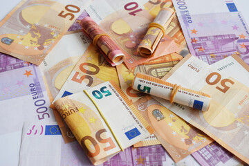Euro currency. Euro cash closeup. Euro bancnotes background.