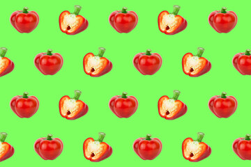 Red bell peppers, saturated green background