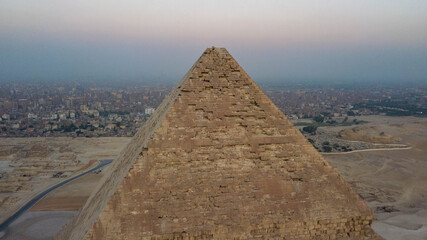 Historical Giza pyramids in Egypt shot by drone.