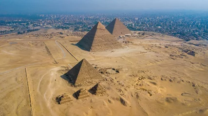 Foto op Canvas Historical Giza pyramids in Egypt shot by drone. © imaam