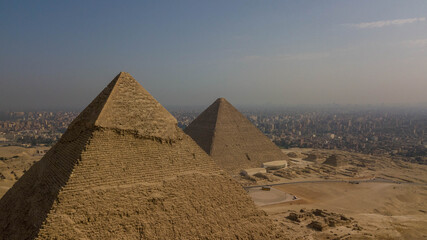 Historical Giza pyramids in Egypt shot by drone.