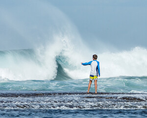 Boy facing wave 2
