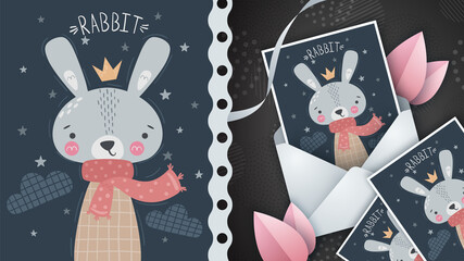 Princess rabbit - idea for greeting card.